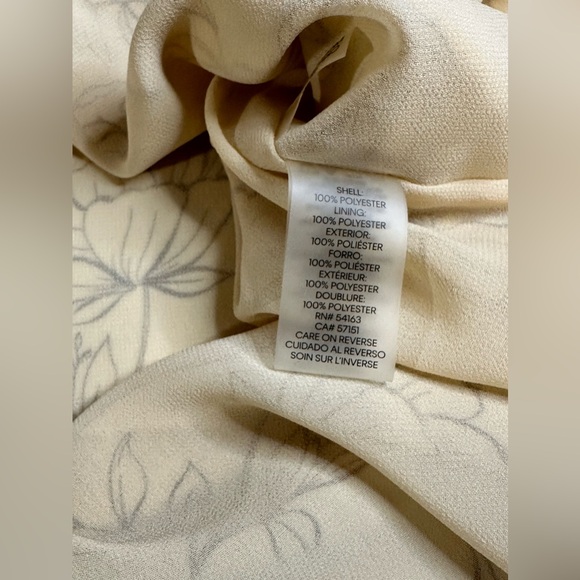 Calvin Klein Long Sleeve Ruffled Sheer Floral V-neck Tan Blouse Pre-owned XS - Picture 5 of 7